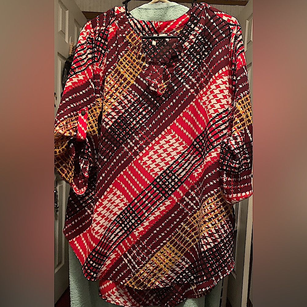 Cato-Plaid Women's Top - Red, Gold, White